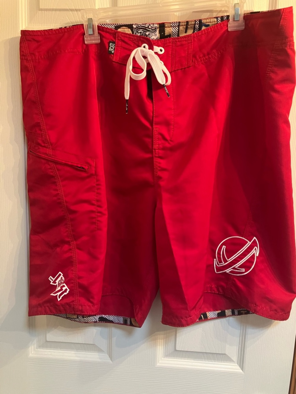Lost Enterprises Red Men's Board Shorts with Logo Drawstring & Zipper Pocket